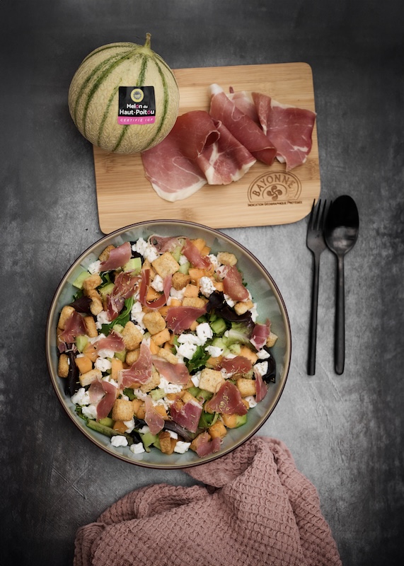 recette de Salade de melon et concombre au jambon