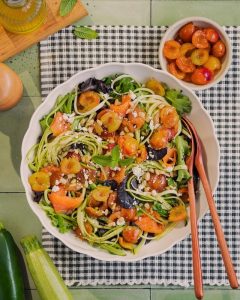 Zucchini and Mirabelle Plum Spaghetti Salad recipe