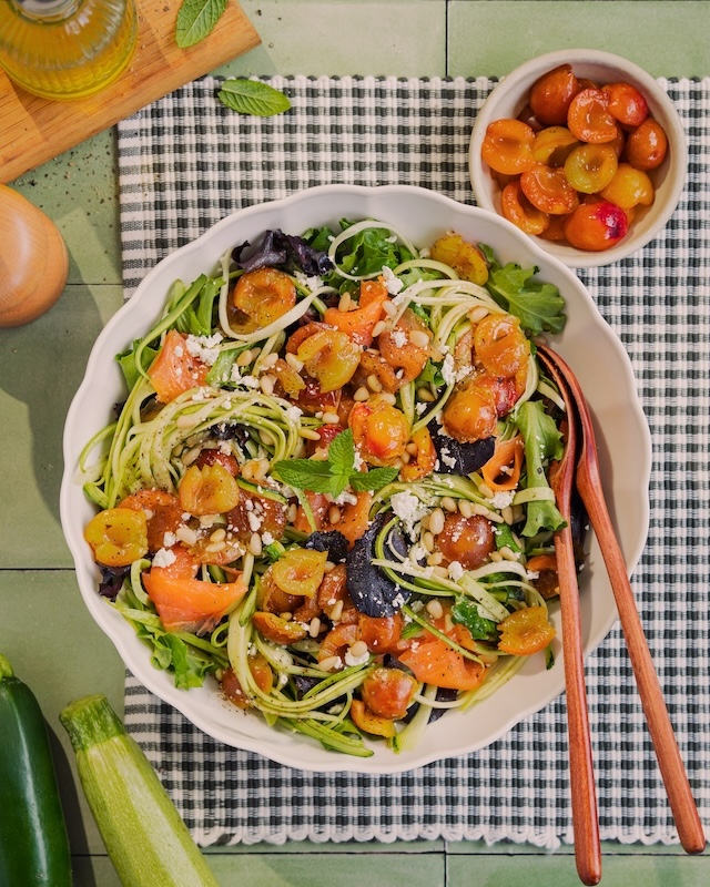 recette de Salade de spaghettis de courgette et mirabelles