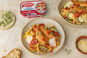 Creamy Orzo recipe with vegetables and sardines