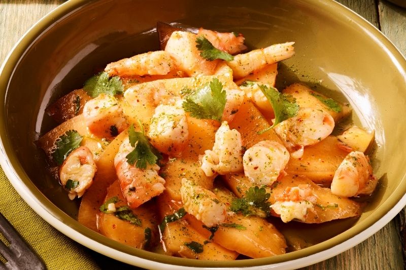 Ceviche de crevettes marinées et melon