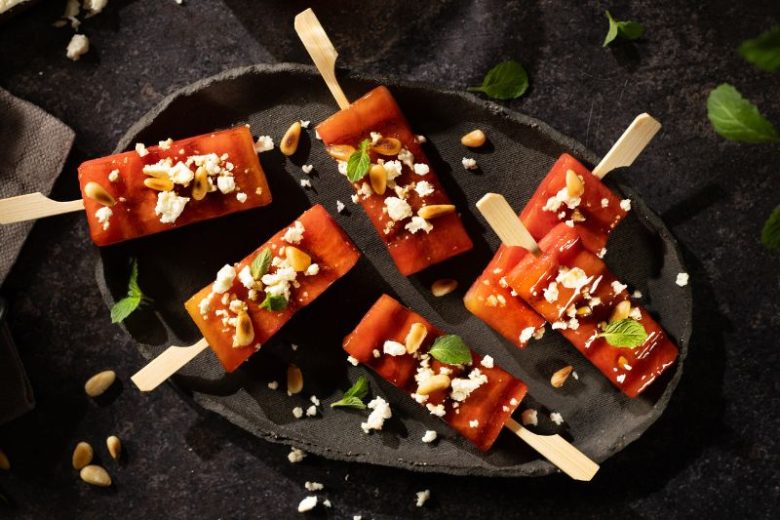 Brochettes de pastèque menthe feta