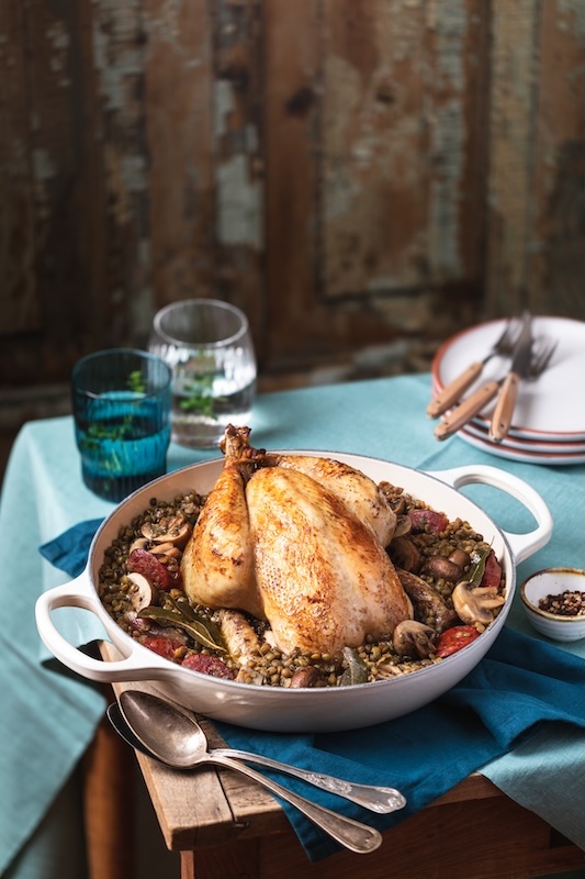 recette de Poulet rôti aux lentilles vertes