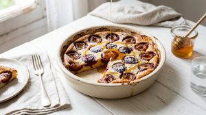 Clafoutis recipe with plums and honey
