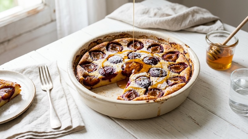 recette de Clafoutis aux prunes et au miel