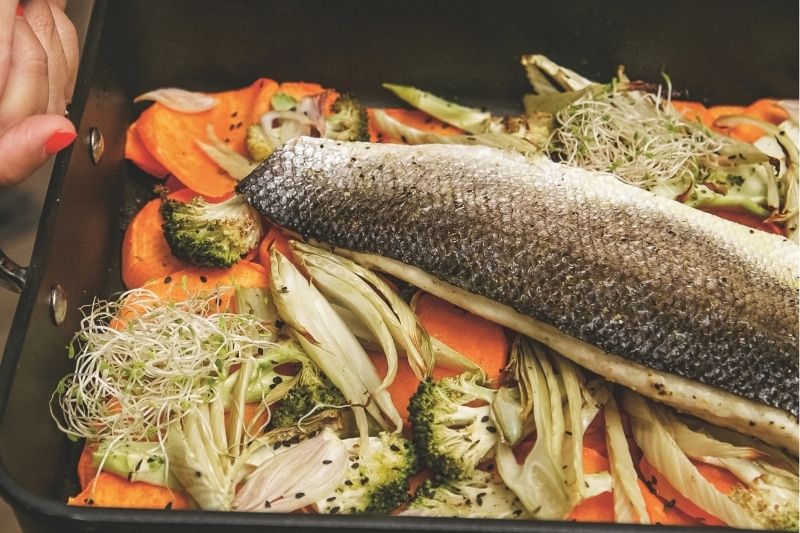 Filet de bar et légumes au tahini