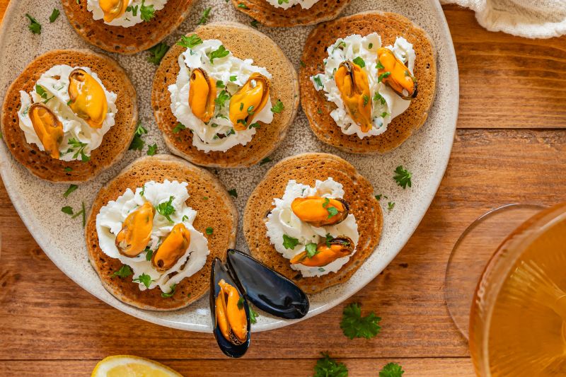 Blinis au sarrasin et moules de bouchot