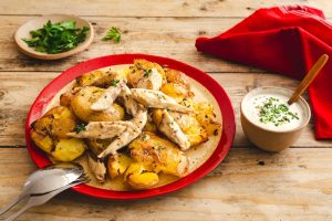 recipe for Smashed potatoes with mackerel and mustard