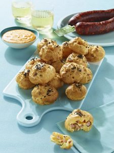 recipe for Gougères with Montbéliard and spicy mayonnaise