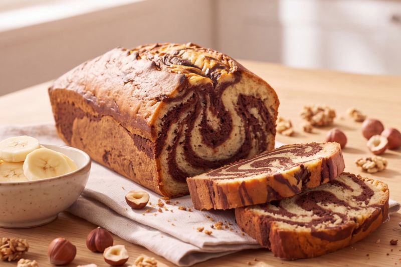 Banana bread marbré à la Nocciolata