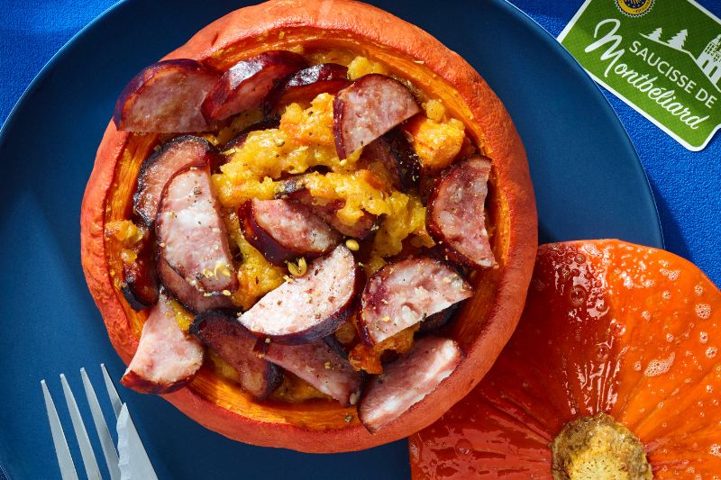 Potimarron farci à la saucisse de Montbéliard